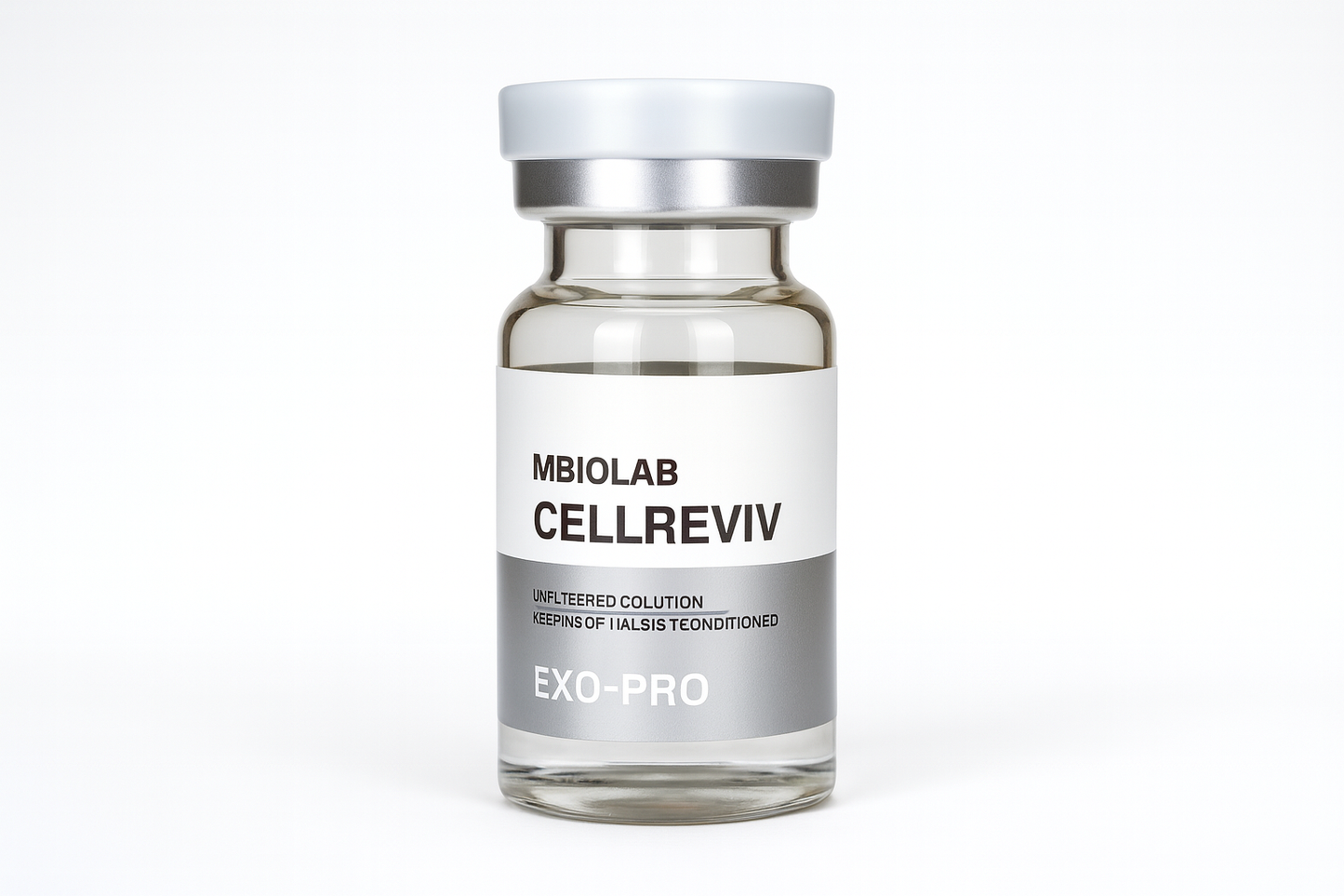 YOUNG&BEAUTY Cellreviv EXOPRO 134mg vials, close-up of five small glass vials with clear liquid for skincare or medical use