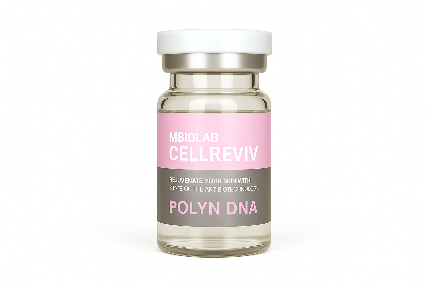 YOUNG&BEAUTY Cellreviv PDRN DNA vials, 5.0ml each, showing five sealed ampoules for skin rejuvenation treatment.