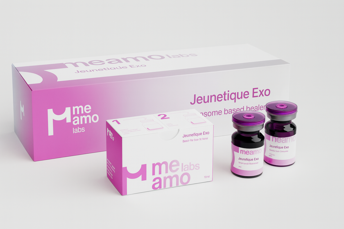 YOUNG&BEAUTY Jeunetique Exo set of 10 vials in elegant packaging, showcasing the product's sleek design and labeling.