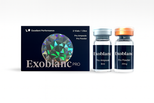 YOUNG&BEAUTY Exoblanc PRO set of 4 boxes, each containing 8 vials for skincare treatment.