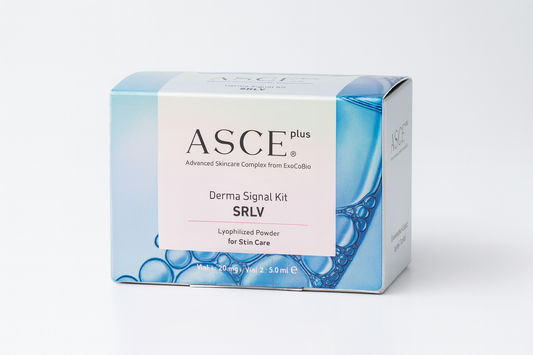 YOUNG&BEAUTY ASCE+ SRLV set with two vials showcasing sleek packaging and detailed product labeling.