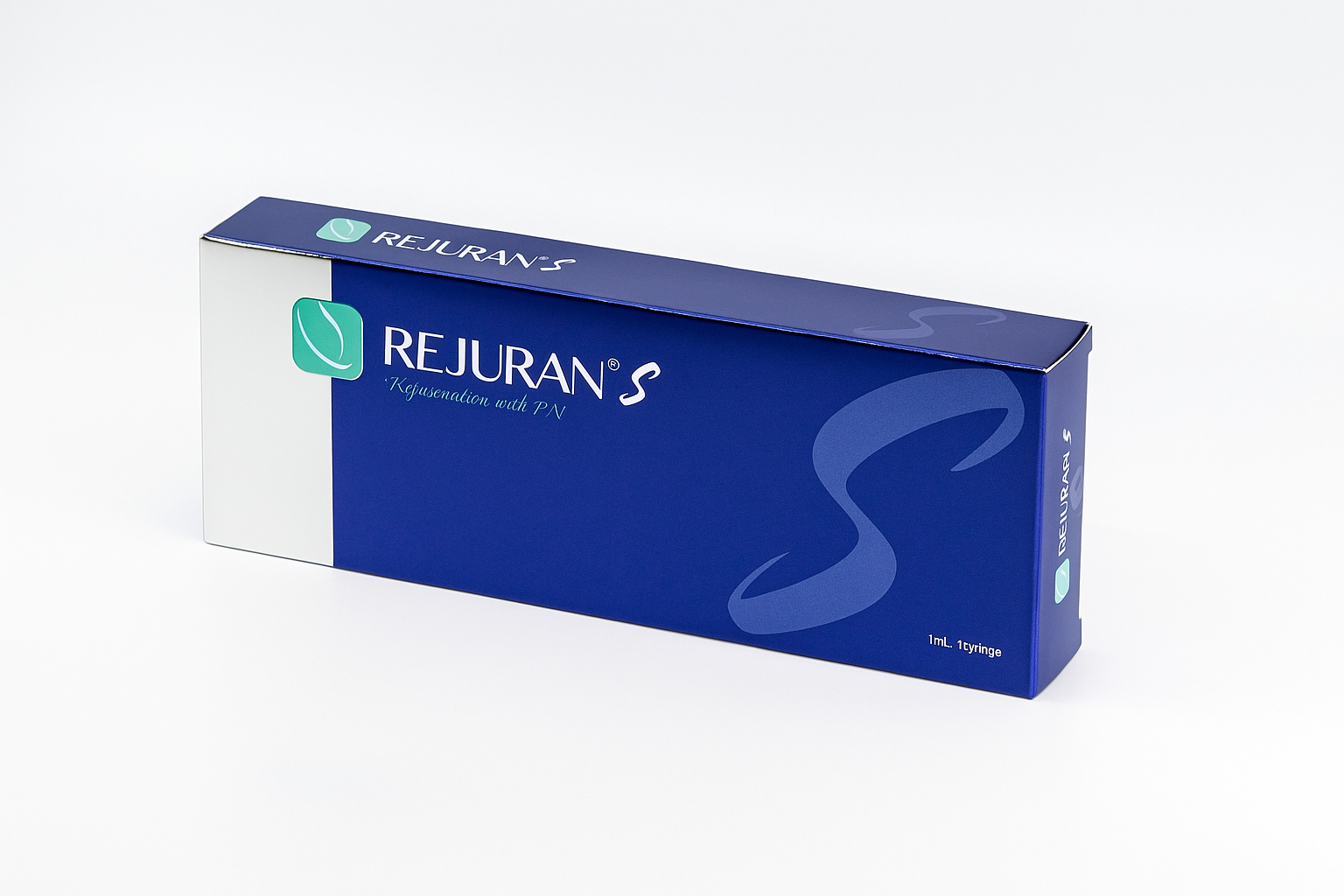 REJURAN S 1ml syringe, featuring sleek design and clear liquid for skin rejuvenation treatment.