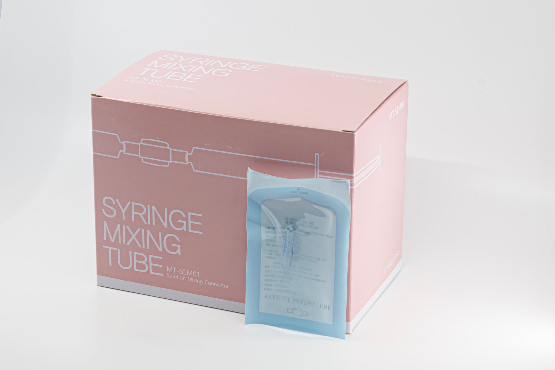 My Store 2-way syringe mixing tube set with 100 pieces in a box, showcasing clear tubes and sturdy connectors.