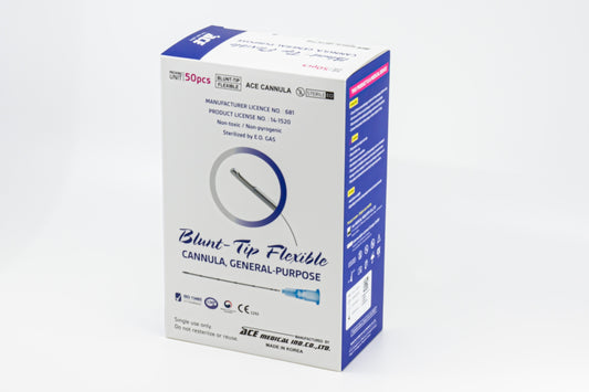 My Store microcannulas in a pack of 50, showcasing slender, flexible design for precise application.